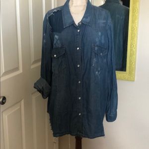 Pearl snap distressed denim